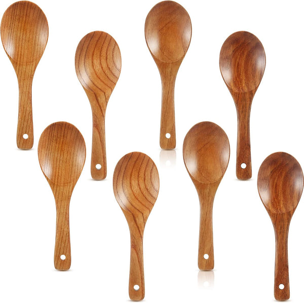 8 Pieces Wooden Spoons Set, 9 Inch for Cooking, Serving Salad, Stirring Soup, Nonstick Heat Resistant