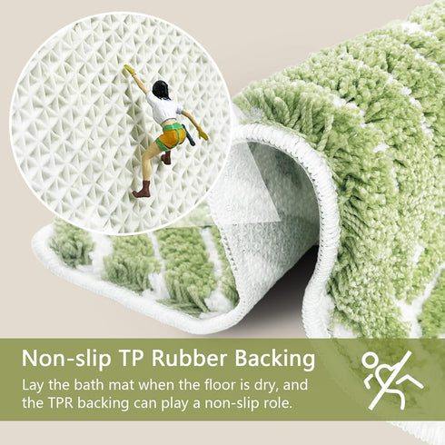 Sage Green Leaf Bathroom Rugs - Non-Slip Machine Washable Bath Mats for Sink, Bathtub, Shower 20" x 32"