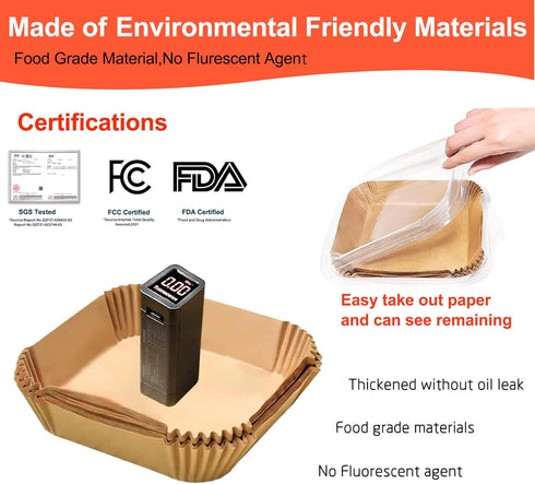 Air Fryer Disposable Paper Liner Square 9 Inch, 125 Pcs Non-stick Parchment Paper for 6-10QT Air Fryer, Baking, Cooking