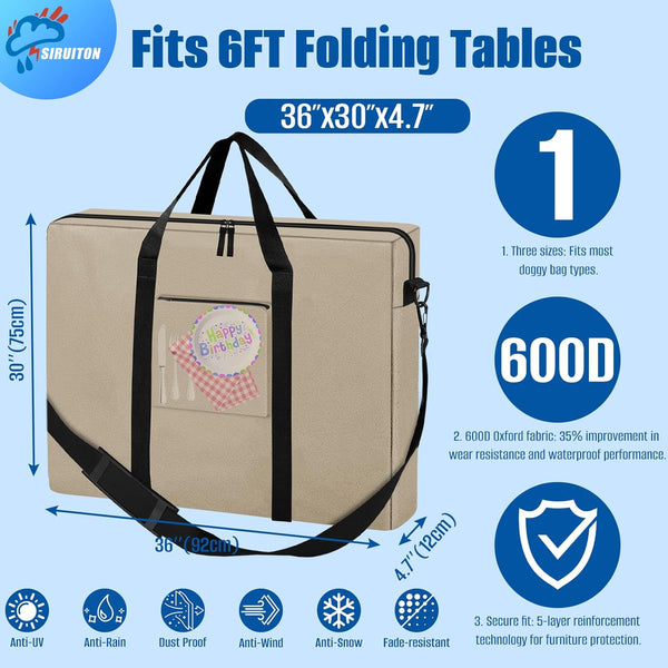 600D 36" 30" x4.7 6FT SIRUITON Folding Table Storage Bag, Portable WaterProof Carry Bag for Folding Picnic/Camp Tables