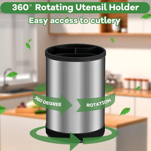Kitchen Utensil Holder for Countertop, 360° Rotating Stainless Steel Crocks, 6.7” Large Utensil Holder