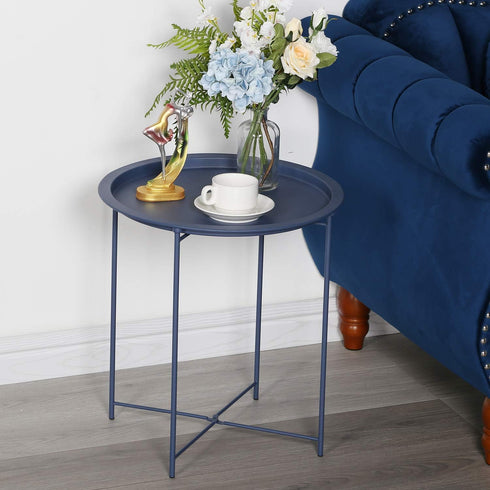 18.5 18.5 19.7 VECELO Modern End Side Tables,Round Metal Foldable Tray,Stable Snack Nightstand for Outdoors,Small