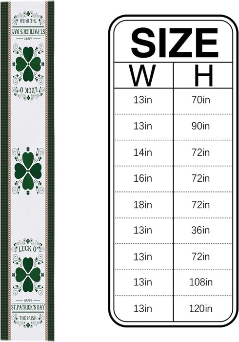 Linen Burlap Table Runner 13"x120", St. Patrick's Day Irish Lucky Shamrock Leaves Dresser Scarve, Non-Slip Farmhouse