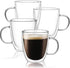 CNGLASS Large Glass Coffee Mugs 17oz,Double Walled Insulated Clear Coffee Cups with