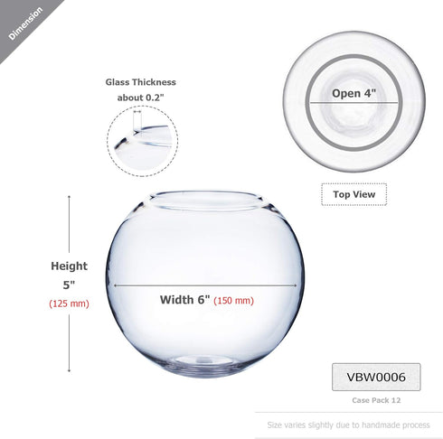 WGV Bowl Glass Vase - Diameter 6", Height 5", Clear Bubble Planter Terrarium Fish Bowl for Wedding Event Home Decor