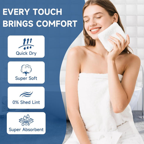 TEAWOO 40 Pack 12 12 inches White Coral Velvet Washcloths Bulk, Highly Absorbent and Soft Face Towels, Multi-Purpose