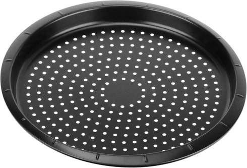 DecorRack 13 Inch Non-Stick Perforated Pizza Tray, 1 Inch Deep Carbon Steel Pan for Home Kitchen, Restaurant Bakeware