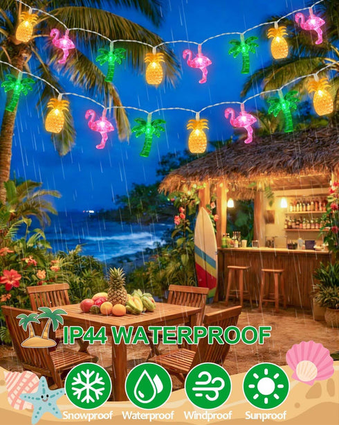 50 25ft Summer 8 LED Hawaiian Beach String Lights Outdoor with Remote, Flamingo Pineapple Palm Tree Fairy Twinkle