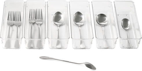 ihomecooker 6 Set Clear Plastic Junk Drawer Organizer, 9'' x 3'' for Kitchen and Vanity