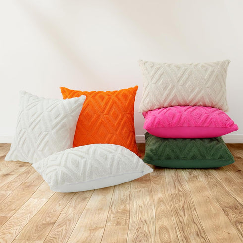 Soft Faux Fur Throw Pillow Covers 18x18, Plush Decorative Pillow Covers with 3D Diamond Pattern - Set of 2