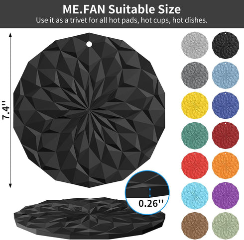 ME.FAN Silicone Trivet Mats - 4 Pack Pot Holders, 7.4'' Thickened Hot Pads for Hot Pots, Pans, Heat Resistant for Table