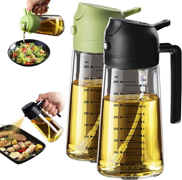 TrendPlain 16oz/470ml Glass Olive Oil Sprayer for Cooking 2 in 1 Olive