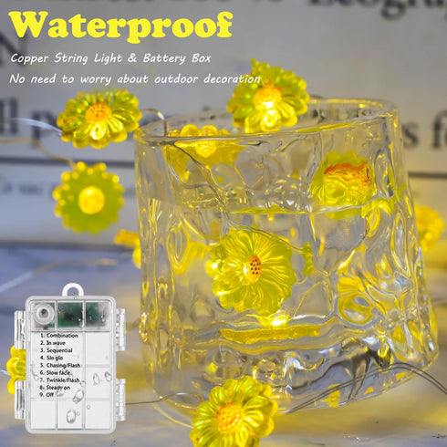 30 Sunflower String Lights Spring Fairy Lights, LED Copper String Lights with Remote Control & Battery Operated Novelty