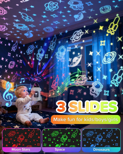 360 Rocket Night Light Projector for Kids Boys Toddlers Sensory Toys with Music&Films,Nightlight Lamp Astronaut Ceiling