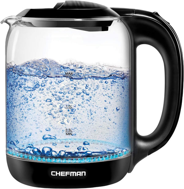 Chefman 1.7 Liter Electric Glass Tea Kettle, Fast Hot Water Boiler with One Touch Operation
