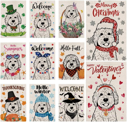 Seasonal Garden Flags Golden Doodle Double Sided Flags Set of 11 Holiday