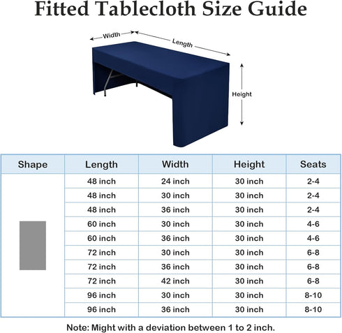 2 Pack 6ft (72x30 Inch), 3-Sided Wolkemer Open Back Fitted Tablecloth Rectangle Vendor Table Cloth Washable Navy Fabric