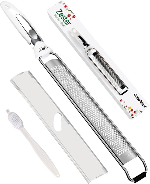 Ourokhome Kitchen Lemon Zester, Stainless Steel Hand Held Grater for Cheese, Ginger, Chocolate, Citrus, with Cleaning