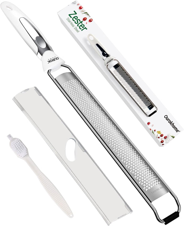 Ourokhome Kitchen Lemon Zester, Stainless Steel Hand Held Grater for Cheese, Ginger, Chocolate, Citrus, with Cleaning