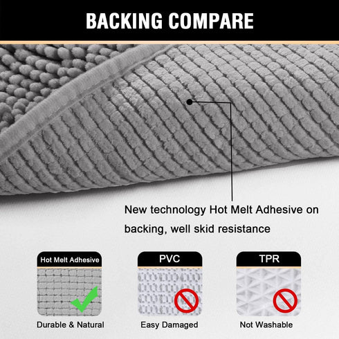 H.VERSAILTEX Chenille Bath Mat, Thick Soft Absorbent Microfiber Rug for Bathroom, 24x17, Grey