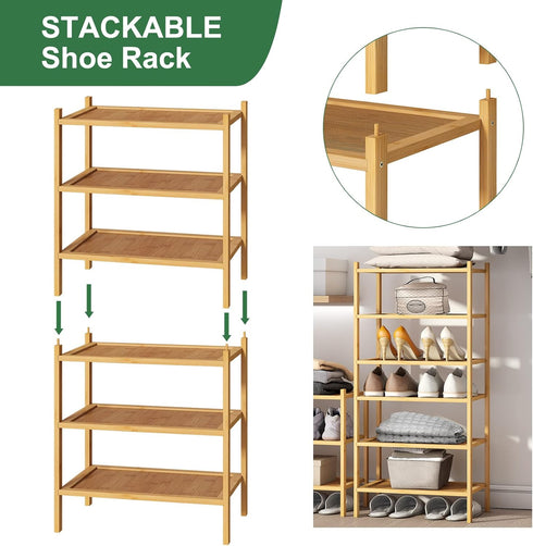 kiplant 3-Tier Closet, Small Shoe Rack, Bamboo Wood Shoe Rack for Entryway, Stackable | Foldable | Natural, Shoe