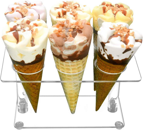 Ailelan Cone Display Stand, Clear Acrylic Ice Cream Cone Holders for Parties, Weddings, Buffets (6 Holes)