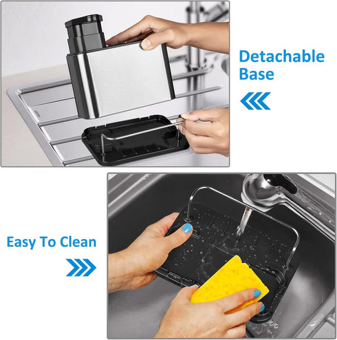 3-in-1 Countertop RedCall Soap Dispenser for Kitchen Sink, Sponge Holder for Kitchen Sink Caddy, Stainless Steel