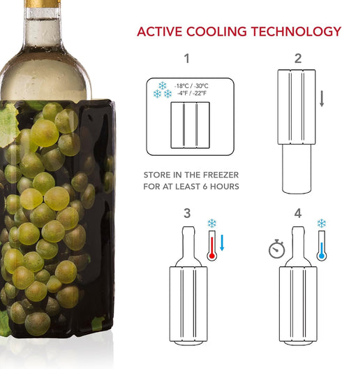 Vacu Vin Active Wine Cooler - Flexible Insulated Chiller for Standard Size Bottles, Premium Design
