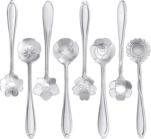 Maitys 16 Pieces Stainless Steel Flower Coffee Spoon Set for Tableware Kitchen, Cafe or Bar in Silvery