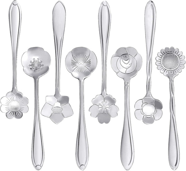 Maitys 16 Pieces Stainless Steel Flower Coffee Spoon Set for Tableware Kitchen, Cafe or Bar in Silvery