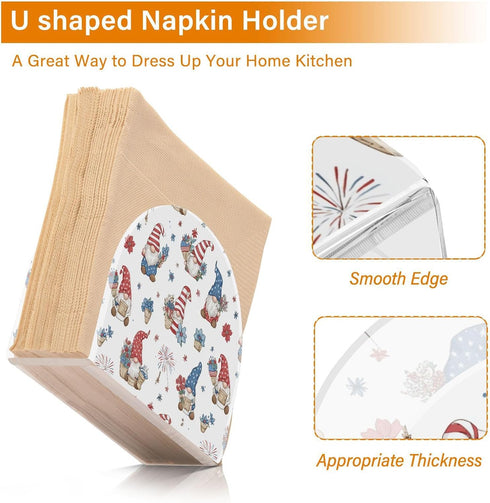 Caikeny 4th Napkin Holder for Tables Of July Gnomes Acrylic Napkins Holder Flowers Freestanding Tissue Dispenser Box