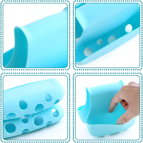 2 Pack Sponge Holder for Double-Sink - FineGood Saddle Caddy Brush Soap Organizer, Blue & Green