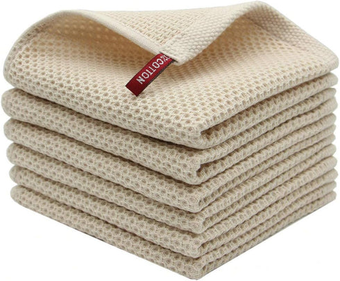 Mia'sDream Natural Cotton Dish Cloths, Absorbent Waffle Weave Kitchen Towels, 12x12 inch, 6 Pack (Beige)