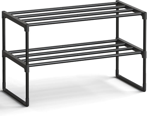 SONGMICS Shoe Rack, 2-Tier Shoe Organizer, Metal Storage Shelf, Upright or Upside