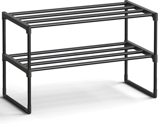 SONGMICS Shoe Rack, 2-Tier Shoe Organizer, Metal Storage Shelf, Upright or Upside
