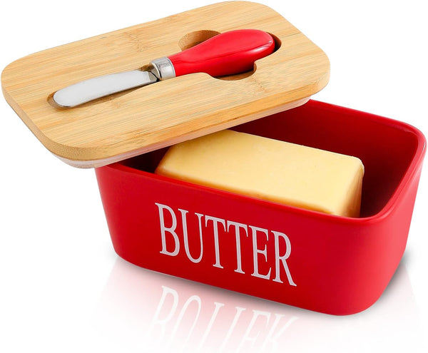 Hasense Butter Dish with Lid - Porcelain Butter Dish with Knife and