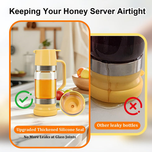 9 oz Neodaco Glass Honey Dispenser No-drip with Handle Maple Syrup Container Honey Jar for Coffee, Pancakes & Waffles