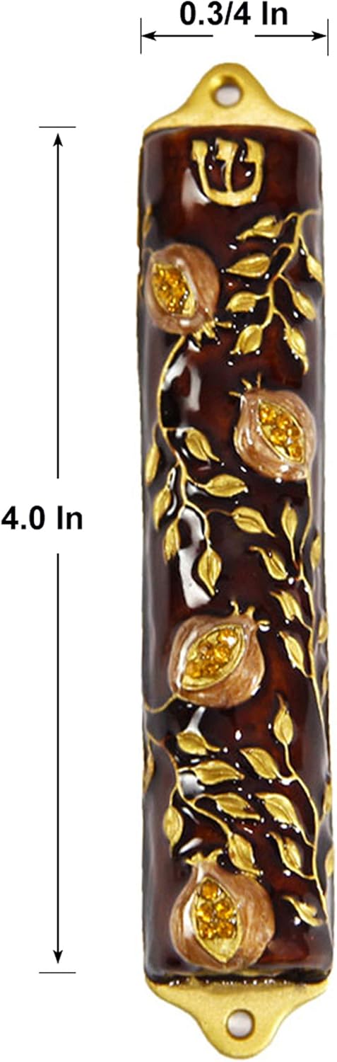 Bless This House Mezuzah Case, Pomegranate Tree Design Judaica, Door Mezuza Case, 4".