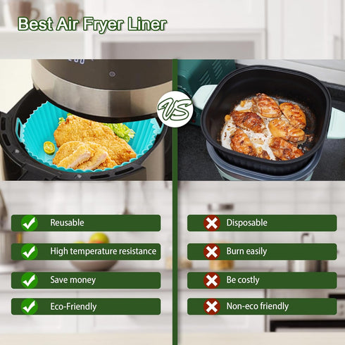 3 Pack Air Fryer Silicone Liners, 8 Inch Reusable Food Grade Basket Liners, Oven Liner Baking Tray Accessories