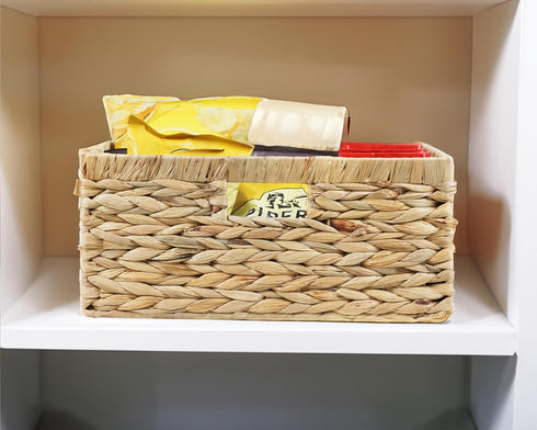 Large Wicker Basket, Water Hyacinth Wicker Storage Basket for Organizing, Rectangular Basket with Handles