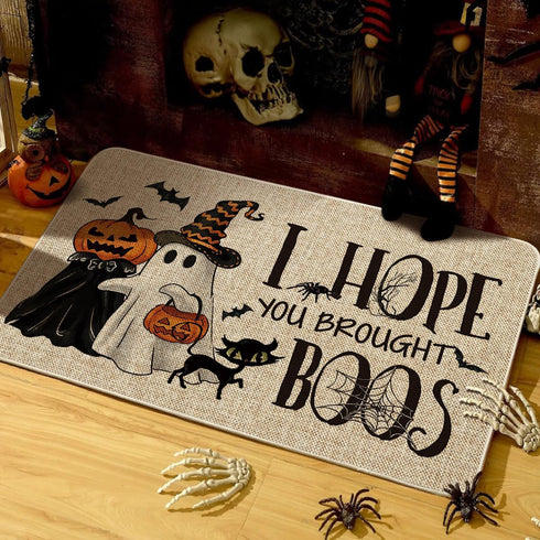 24x35 Inch Artoid Mode Ghost Pumpkins Cat Halloween Doormat, I Hope You Brought Boos Spider Web Home Decor Low-Profile