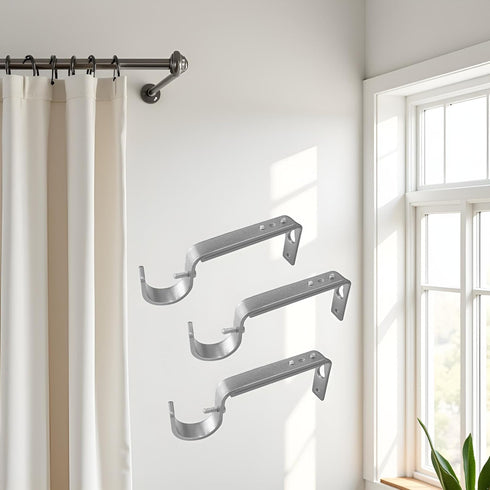 IHRDNNR Adjustable Curtain Rod Holders, Heavy Duty Silver Brackets for 7/8 or 1 Inch Rods, Set of 3