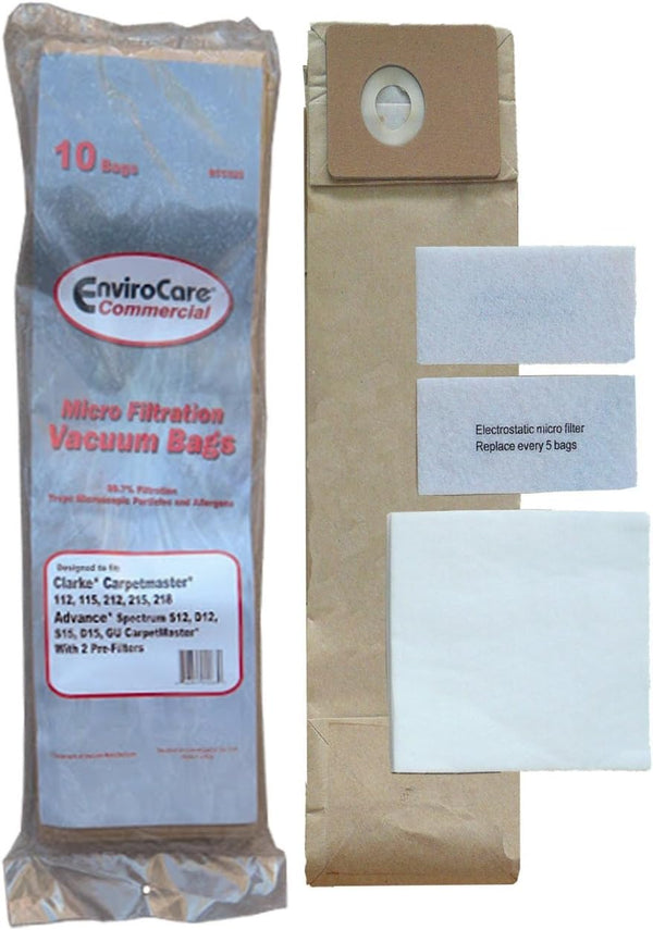 EnviroCare Replacement Micro Filtration Vacuum Cleaner Dust Bags, 10 Bags + Exhaust & Pre Filters for Advance Spectrum,