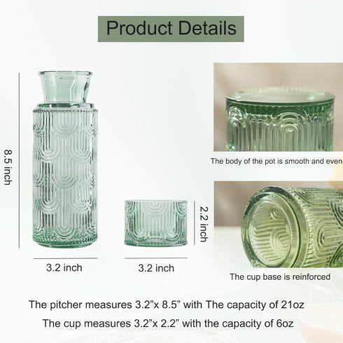FQDGTFA Set, 21.6 Oz 6 Oz Counter, Set Bedside Water Carafe and Glass Glass Pitcher with Drinking Cup Lid