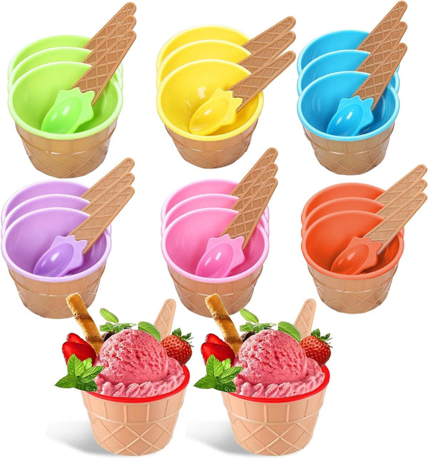 RICHSC-PAN 20 Pack Ice Cream Bowls, Cartoon Candy Color Ice Sundae Cups