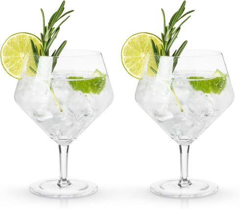 Viski Raye Angled Stemmed Gin and Tonic Glasses, Set of 2, Premium Crystal Clear Cocktail Gin Glasses for Gin Lovers