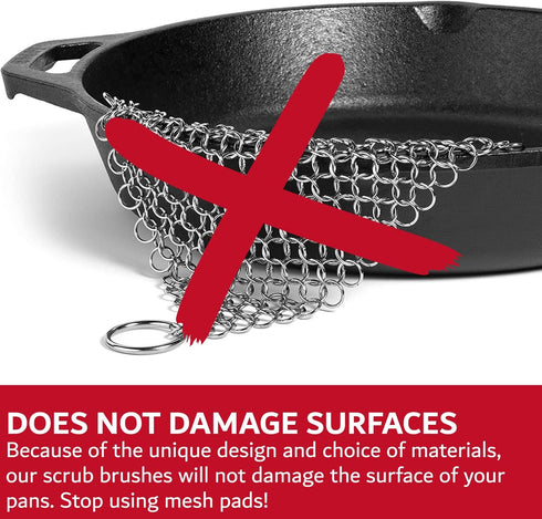 Cast Iron Scrub Brush & Scraper, Heavy Duty Dish Scrubber Brush for Cast Iron Skillets by Chef Master 90058