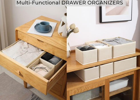 12 Pack Closet Clothing,Socks,Bra,Towels,Ties(12 Pack,Beige) Fordonral Drawer Organizer Clothes, Foldable Fabric