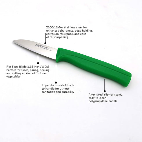 Paring Knife - MATTSTONE HILL 3.15 Inch Paring Knife, Small Kitchen Utility Knife, Premium Stainless Steel Vegetable Knife, Green Handle by MATTSTONE HILL SINCE 1979