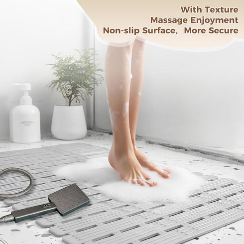 PuoWeo 35.4 15.7 Bathtub Mat Non Slip for Bathroom with Suction Cups and Drain Holes * Shower Mat for Inside Shower